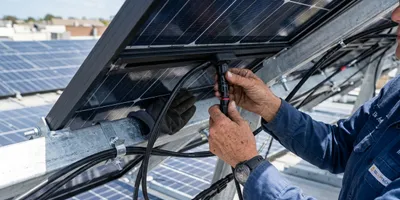 Solar technician inspecting rooftop panel installation in Shahdara, Lahore