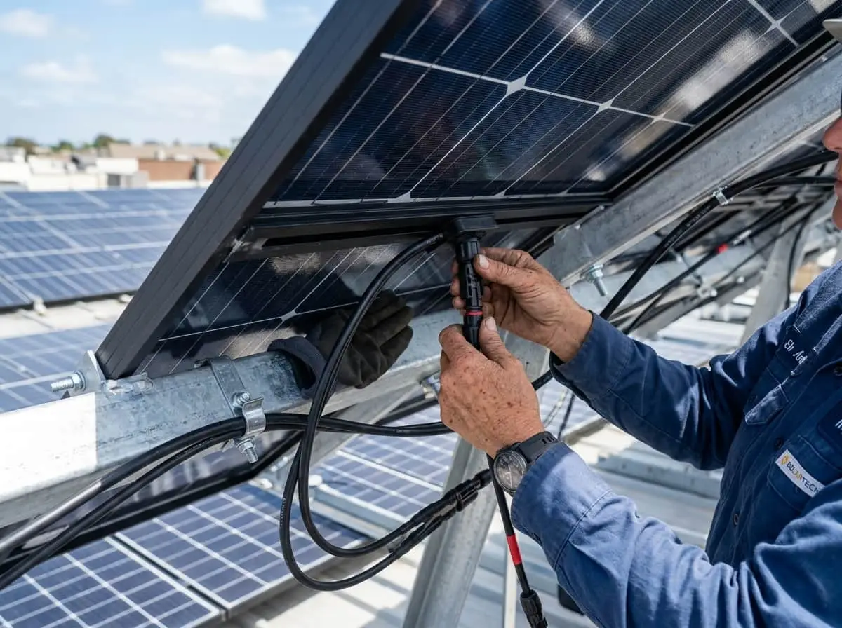 Solar technician inspecting rooftop panel installation in Shahdara, Lahore